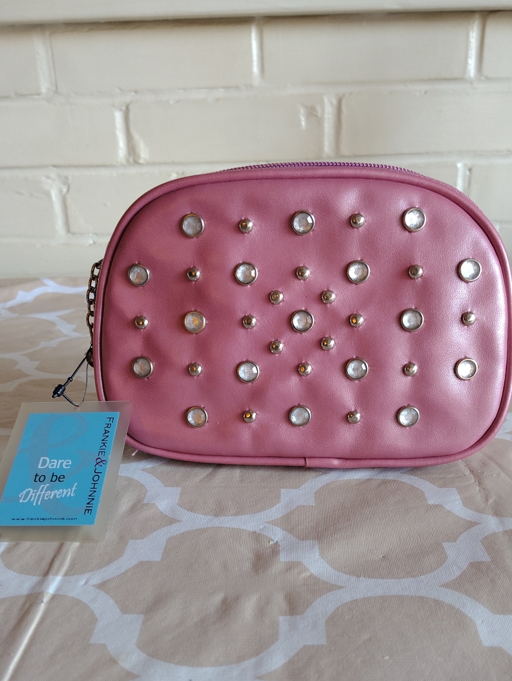 NWT Frankie & Johnnie Pink Studded Cosmetic Bag Makeup Pouch